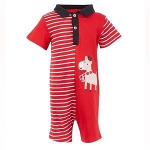 Infant Holiday Short Sleeve Reindeer Sunsuit NWT 0-3M Red and White